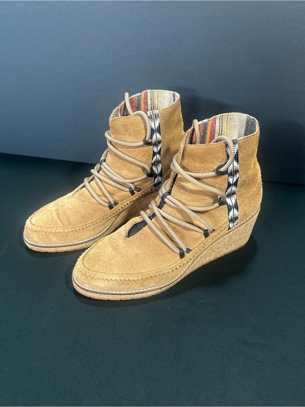 Pendleton Islegate Wedge Boots Toasted Coconut Suede Wool Women’s 10